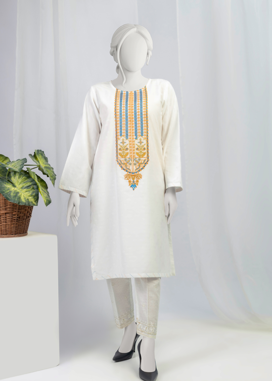 1-Piece Embroidered Cotton Lawn White (Pret)