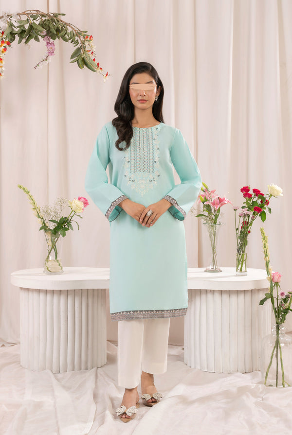 Embroidered Lawn Stitched Shirt - Sky Blue