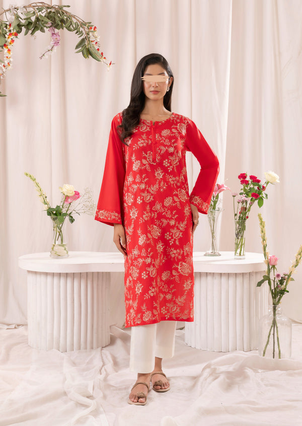 Embroidered Lawn Stitched Shirt - Red