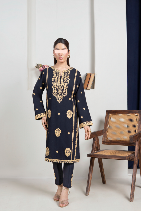 2-piece Embroidered Lawn Navy Blue (Pret)