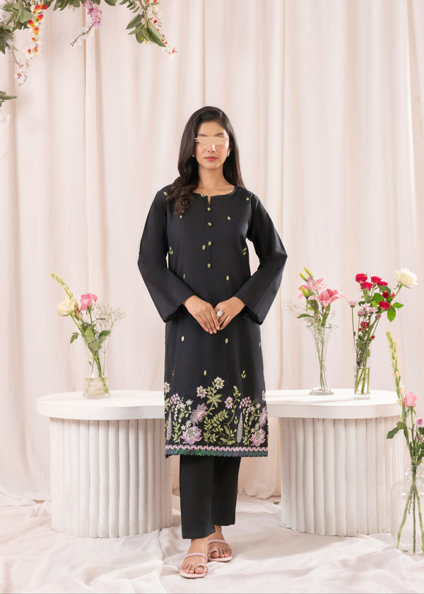 Embroidered Lawn Stitched Shirt - Black