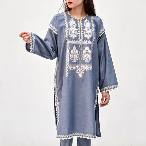 2-piece Embroidered Lawn Grey (Pret)