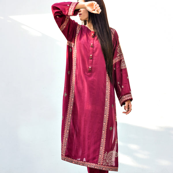 2-Piece Embroidered Lawn Maroon (Pret)