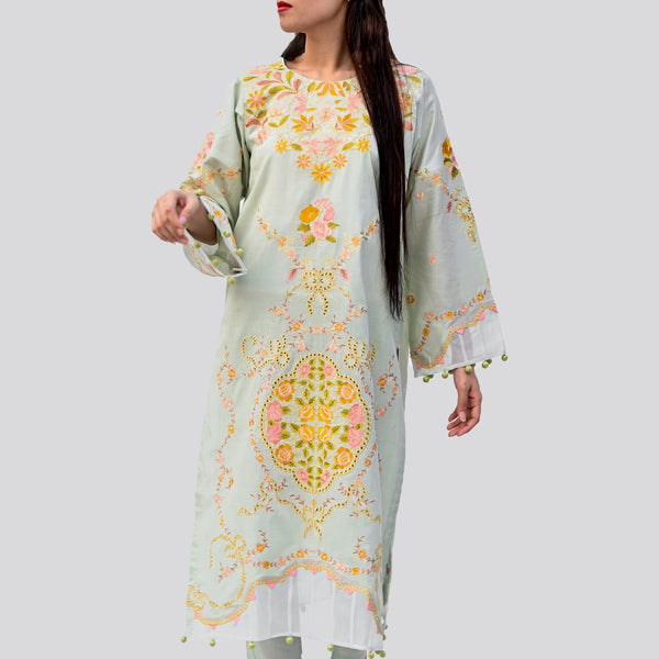 2-Piece Embroidered Lawn Mint Green (Pret)