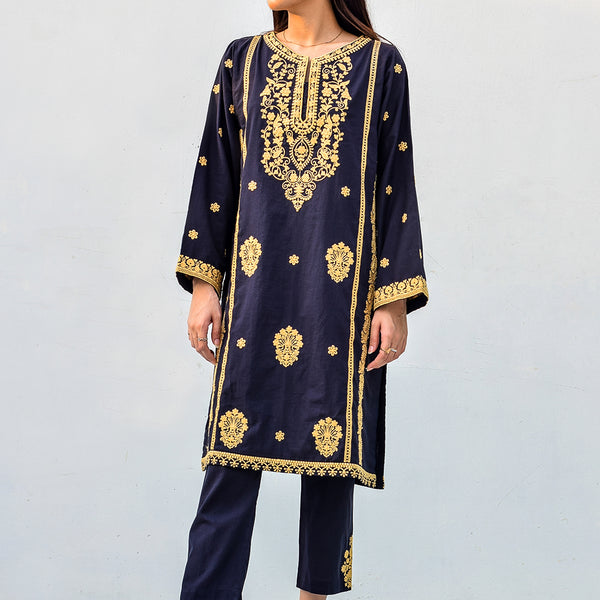 2-piece Embroidered Lawn Navy Blue (Pret)