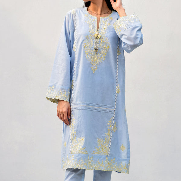 2-Piece Embroidered Lawn Sky Blue  (Pret)